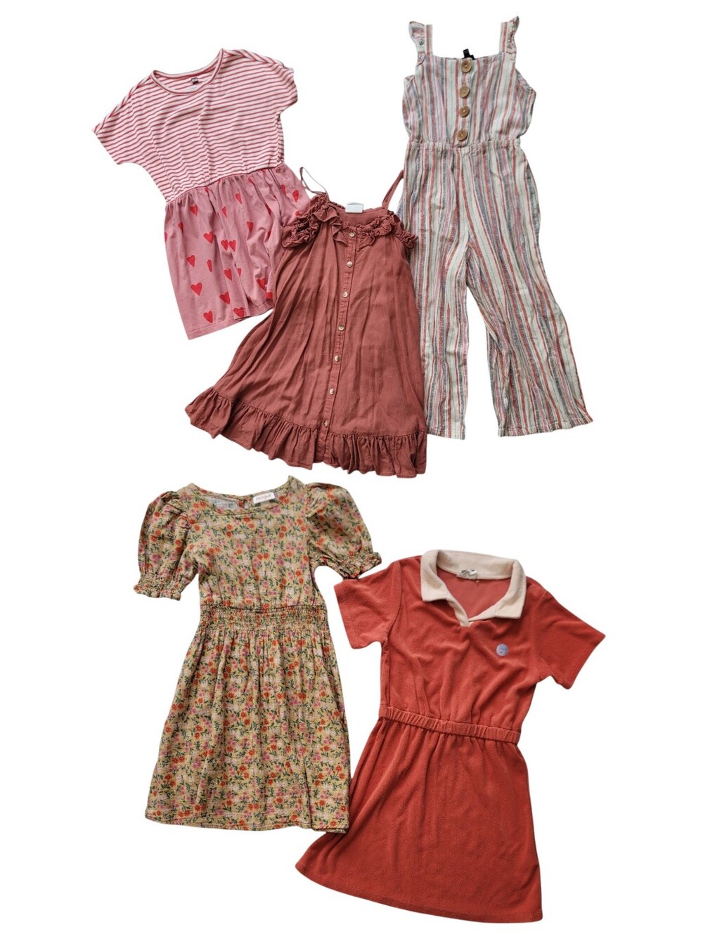 Girls 6 Summer Dress Jumpsuit 5 Piece Bundle Floral‎ Cotton Linen Striped